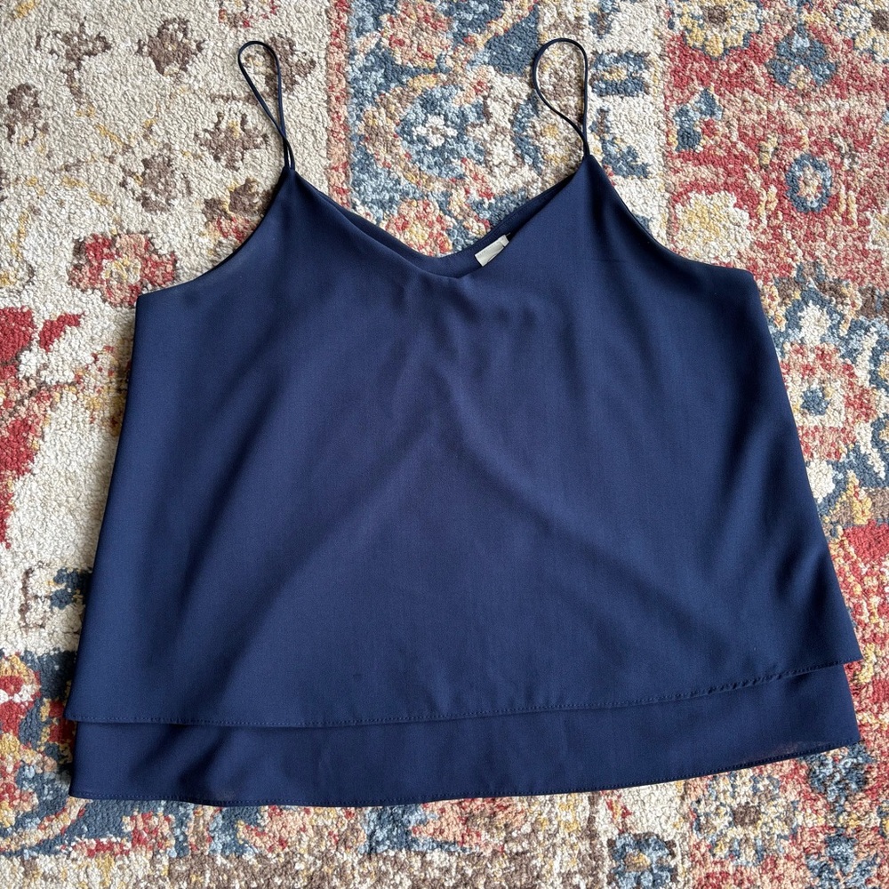Paper Crane - Layered Spaghetti Strap Blouse - Navy Blue - Size L